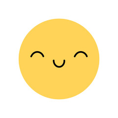 Cute yellow smile icon with happy facial expression. Character with cheerful, joyful mood isolated on a white background. Vector flat illustration. Perfect for social media, stickers.