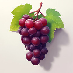 Fototapeta premium A bunch of fresh, red grapes on the vine, isolated white background
