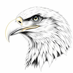 Fototapeta premium Detailed illustration of a bald eagle, showing its sharp features against a white backdrop.