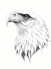 Obraz premium Detailed black and white illustration of a majestic bald eagle, its intense gaze captivating.