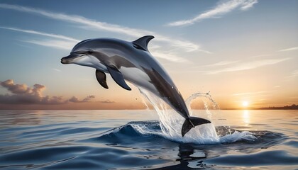 Fototapeta premium Dolphin Leaping at Sunset