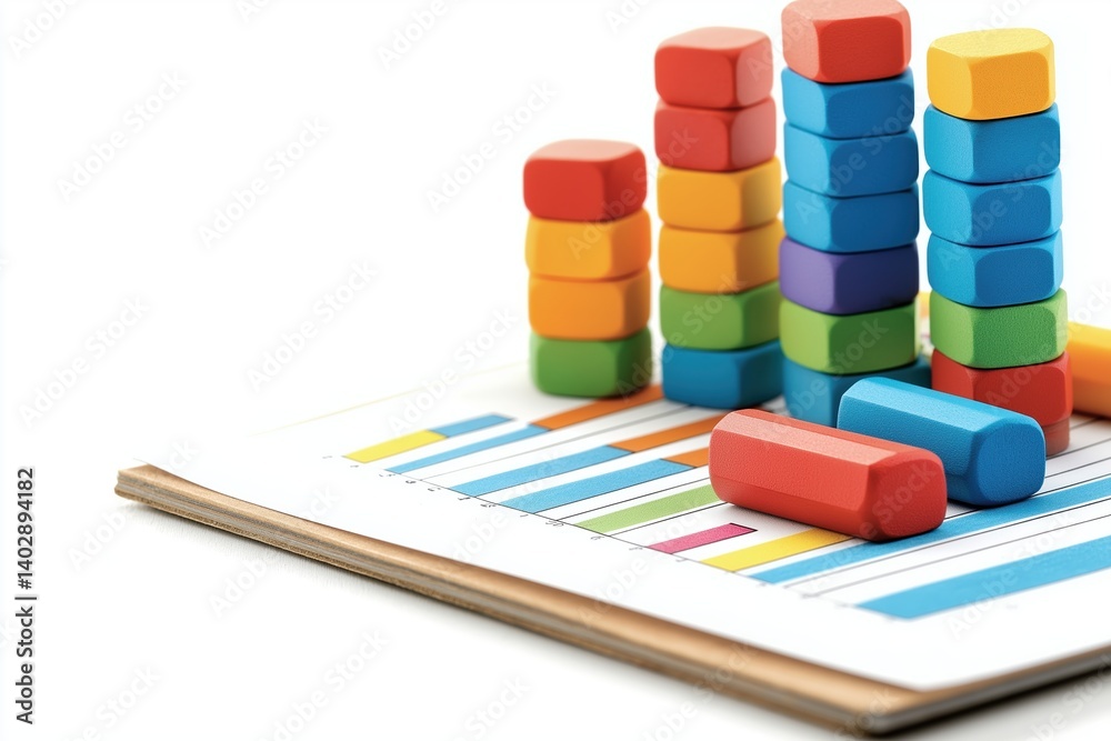 Poster colorful building blocks stacked on graphs for data representation and visualization concepts