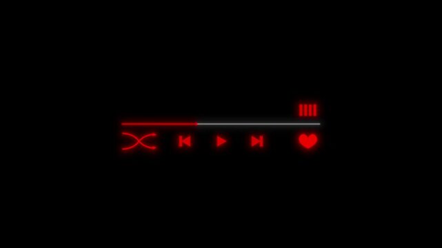 Neon music player interface with red glowing control buttons