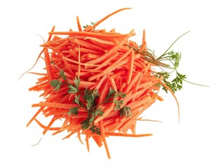 Obraz premium fresh shredded carrots isolated on white background