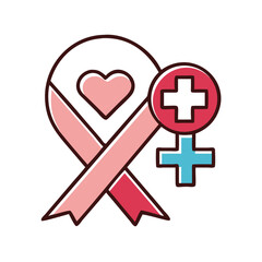 Obraz premium Ribbon with Heart and Cross Icon Representing Health Awareness and Medical Support