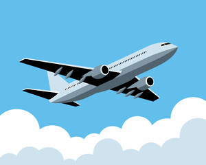 Fototapeta premium Commercial Airplane Flight over Clouds, Transportation and Travel Design