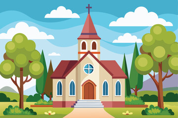 Naklejka premium church in the village vector