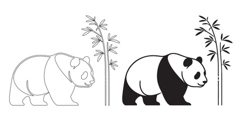 Cute panda silhouette in minimalist outline style – panda vector – panda illustration – panda lineart – panda icon – panda line art

