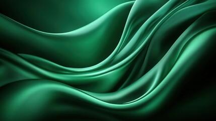 Obraz premium Elegant flowing green silk fabric creating a smooth abstract background with rich textures and shades, ideal for design projects and artistic presentations, abstract background concept