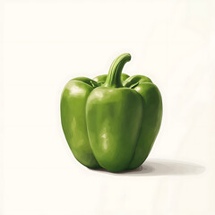 A crisp bright green bell pepper with smooth skin and juicy texture, isolated white background, hyperrealism art style