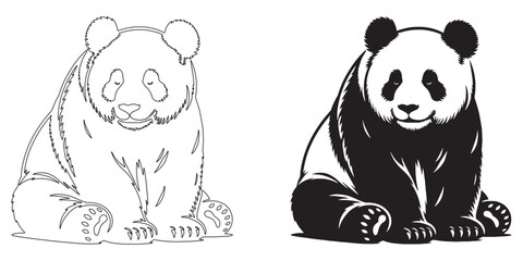 Elegant panda silhouette with soft lines and professional vector detailing – panda icon – panda lineart – panda illustration – panda line art

