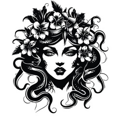Glamour lady with floral hair design, a vector beauty illustration
