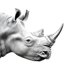 Obraz premium White rhino portrait wildlife animal photography endangered species conservation black and white art print closeup on transparent background