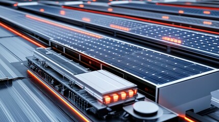 Modern solar panels and electronic components in a technological environment