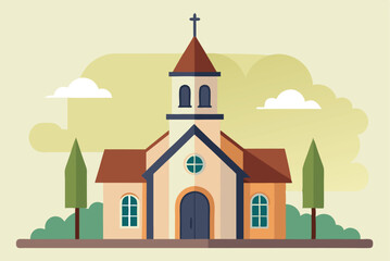 Flat design christian church building Vector illustration