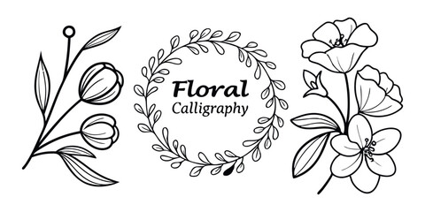 Abstract floral decoration flowers vector Design line art illustration silhouettes Floral vintage sketch   