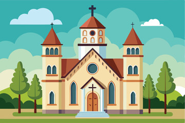 Flat design christian church building Vector illustration