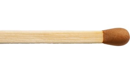 detailed macro close-up of a single wooden matchstick with brown tip on isolated background for fire ignition or survival tool
