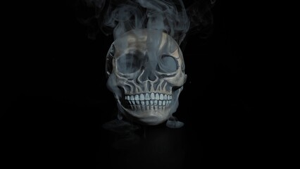Mystical Smoke Surrounding an Eerie Skull in Darkness