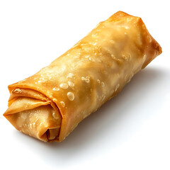 A crispy golden spring roll with a visible, crunchy filling, isolated white background