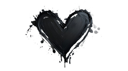 A creative black heart shape, artistically depicted with splashes of white paint, conveying a bold and modern artistic expression.