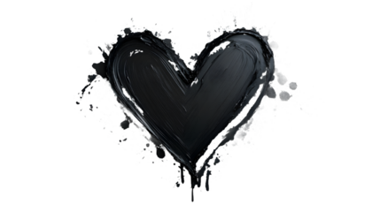 A creative black heart shape, artistically depicted with splashes of white paint, conveying a bold and modern artistic expression.