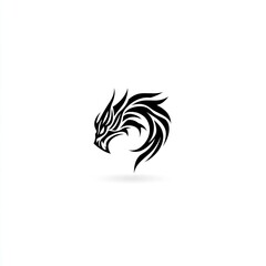 A stylized and artistic black dragon head logo design