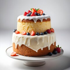 Delicious Two-Layered Vanilla Cake with Fresh Berries
