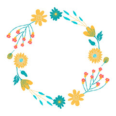 Hand drawn card with decorative floral frame, vector illustration for greeting card, invitation template. Retro, vintage lettering banner, poster, background.