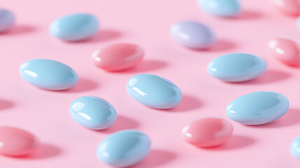 Hyper-Realistic Photography of Pastel Candy on a Pink Background