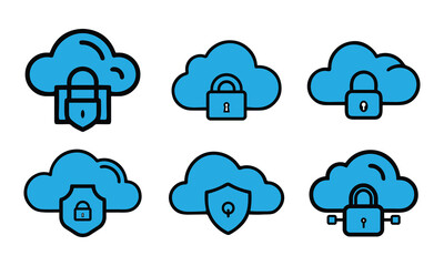 Secure Cloud Storage Icons Set.