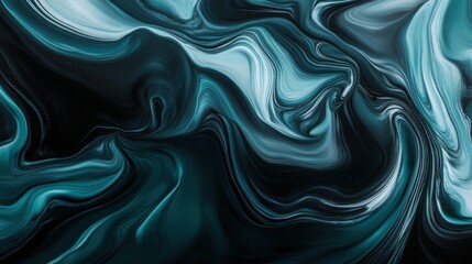 Swirling abstract background in shades of teal and black creating a mesmerizing visual effect for artistic design and creative projects, abstract art concept