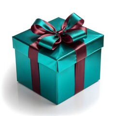 Obraz premium Teal Gift Box with Maroon Ribbon