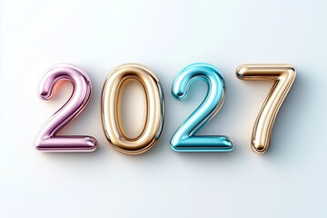2027 in pastel colors and gold. The numbers are stylized and shiny, suitable for celebrating the new year