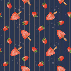 Summer Ice Cream Background. Seamless watercolor pattern with fruit ice cream. Design for menu and textile, wrapping, scrapbooking and stationery