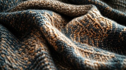 Fototapeta premium Handwoven woolen throw showcases intricate patterns and folds, inviting warmth and coziness in a sunlit indoor setting