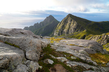 Mountain peaks on a sunny autumn evening