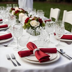 Elegant Red and White Wedding Table Setting