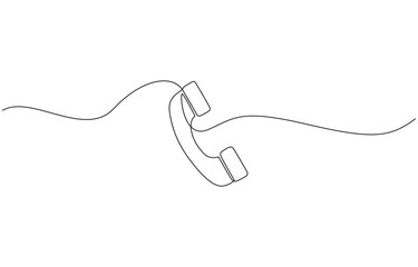 Continuous line drawing of phone icon one line art and call icon isolated outline, Telephone handset in one continuous line drawing. Symbol of communication. Telephone in simple linear style.