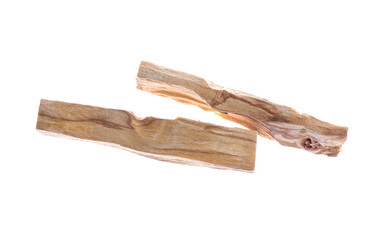 Palo santo sticks in air on white background