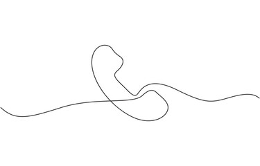Continuous line drawing of phone icon one line art and call icon isolated outline, Telephone handset in one continuous line drawing. Symbol of communication. Telephone in simple linear style.