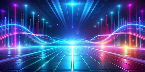 Obraz premium Abstract Futuristic Neon Lightscape with Dynamic Energy Flow and Glowing Grid Surface