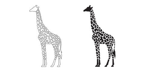 Naklejka premium Detailed giraffe silhouette illustration in sleek vector format – minimalist line art – giraffe icon – giraffe illustration – giraffe lineart