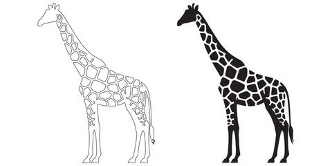 Naklejka premium Graceful giraffe silhouette designed in minimalist outline – giraffe vector – giraffe illustration – giraffe icon – giraffe lineart – giraffe line art
