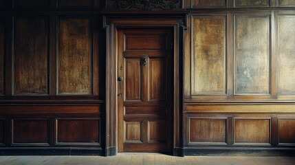 A detailed view of a wooden door in a room interior