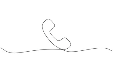 Continuous line drawing of phone icon one line art and call icon isolated outline, Telephone handset in one continuous line drawing. Symbol of communication. Telephone in simple linear style.