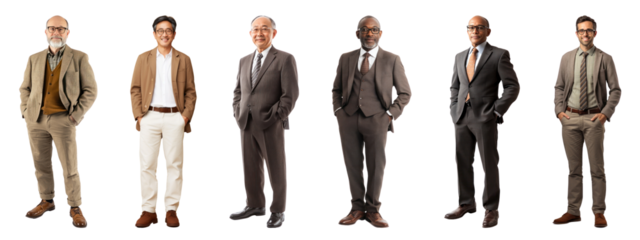 PNG Diverse professional men standing confidently, element set on transparent background