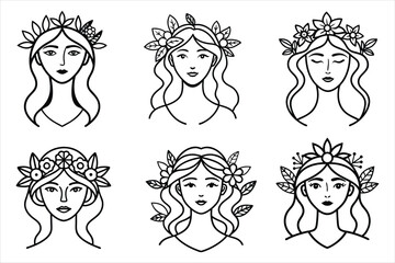 Fashionable woman face vector illustration set with diverse hairstyles and beauty icons