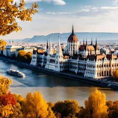 Obraz premium Majestic Hungarian Parliament Building in Autumn