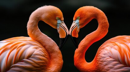 Two flamingos face each other in a heart shape.
